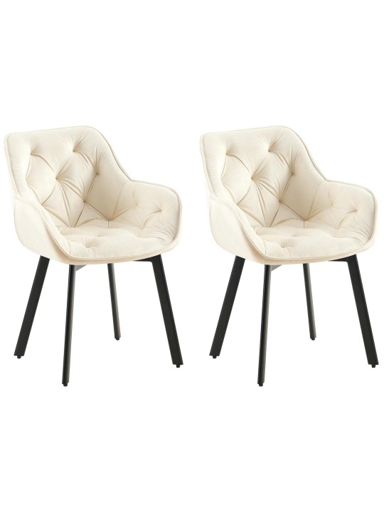 Sæt med 2 spisestuestole Antigo velvet, creme