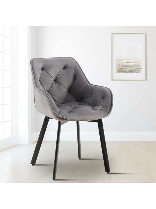 Sæt med 2 spisestuestole Antigo velvet, mørkegrå