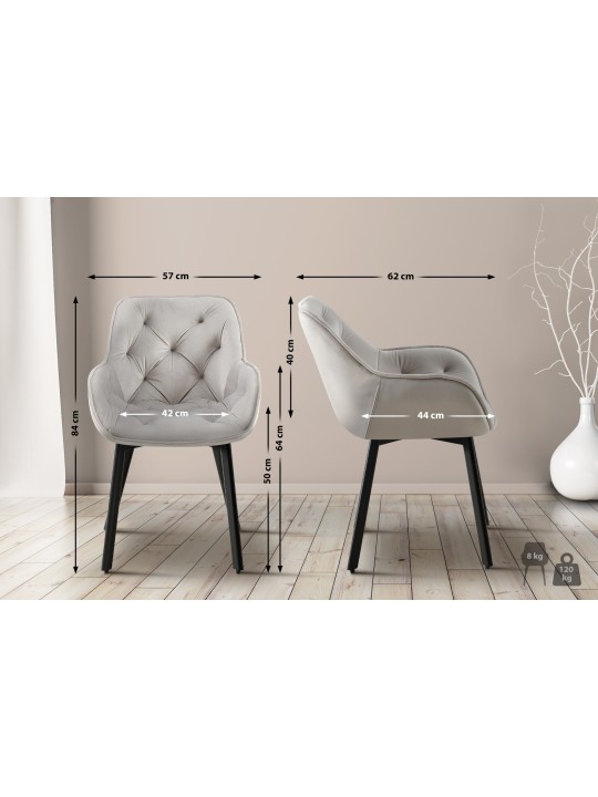 Sæt med 2 spisestuestole Antigo velvet, grå