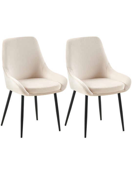Sæt med 2 spisestuestole Elmira velvet, creme