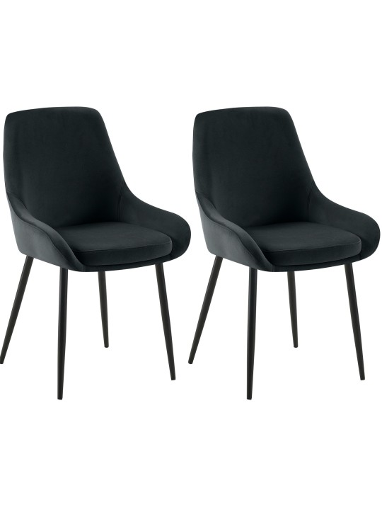 Sæt med 2 spisestuestole Elmira velvet, sort