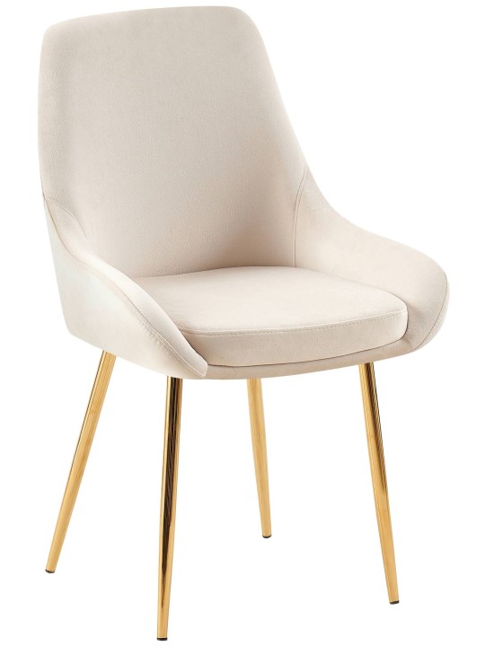 Sæt med 2 spisestuestole Elmira fløjlsguld, creme