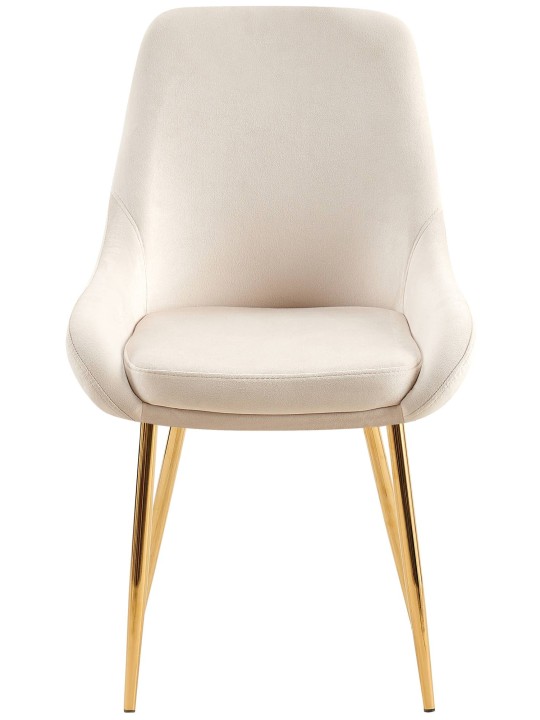 Sæt med 2 spisestuestole Elmira fløjlsguld, creme
