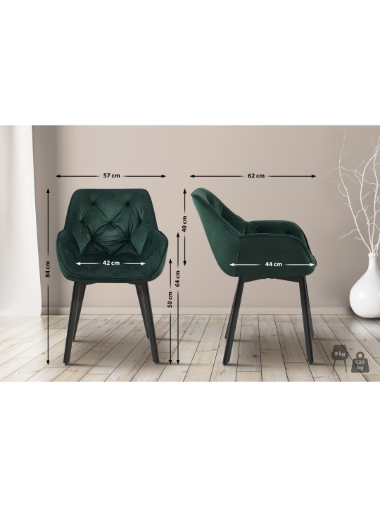 Sæt med 2 spisestuestole Antigo velvet, grøn