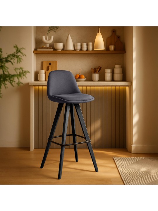 Sæt med 2 barstole Corbin Fabric Square, mørkegrå
