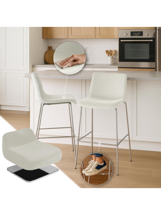 Barstol Hoover fløjl 4-fods krom, creme
