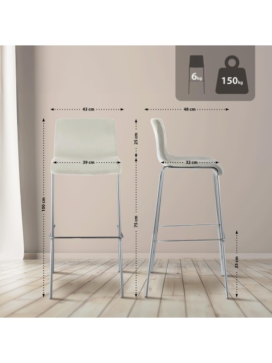 Barstol Hoover fløjl 4-fods krom, creme