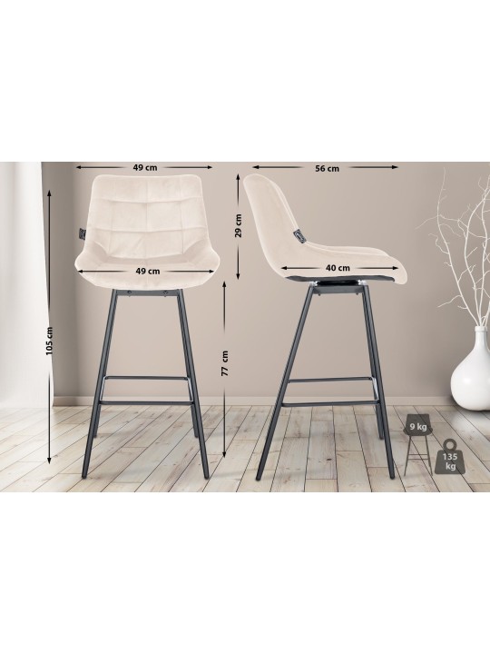 Sæt med 4 Weston Swivel Velvet barstole, creme