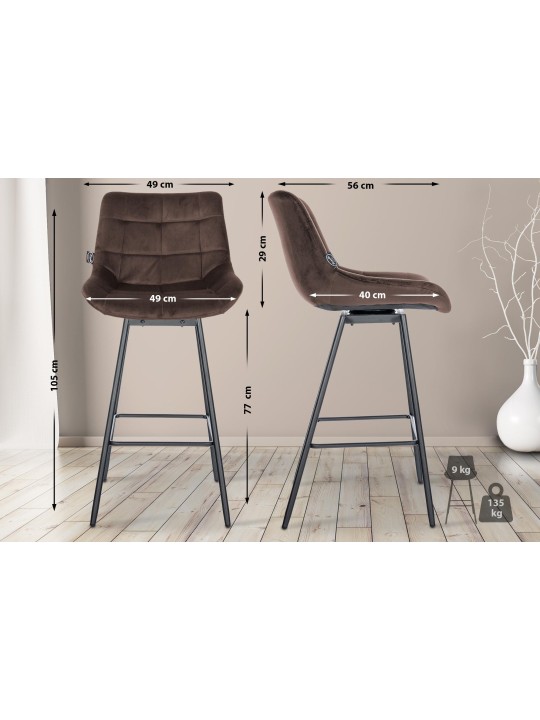 Sæt med 4 Weston Swivel Velvet barstole, brun