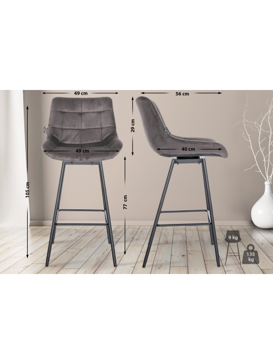 Sæt med 4 Weston Swivel Velvet barstole, grå