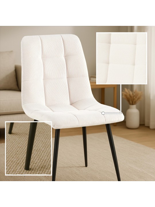 Sæt med 2 spisestuestole Antibes Cord, creme