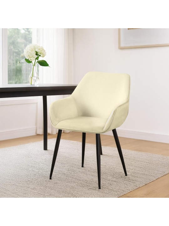Sæt med 2 spisestuestole Vessa velvet, creme