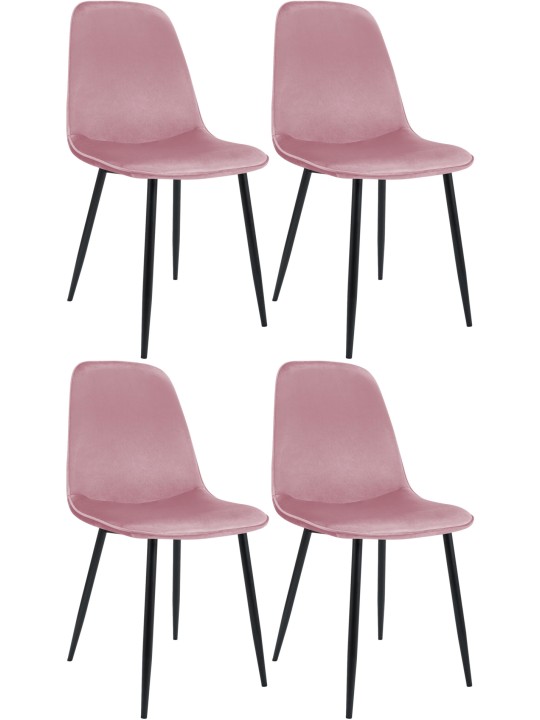 Sæt med 4 spisestuestole Maryam velvet, lyserød