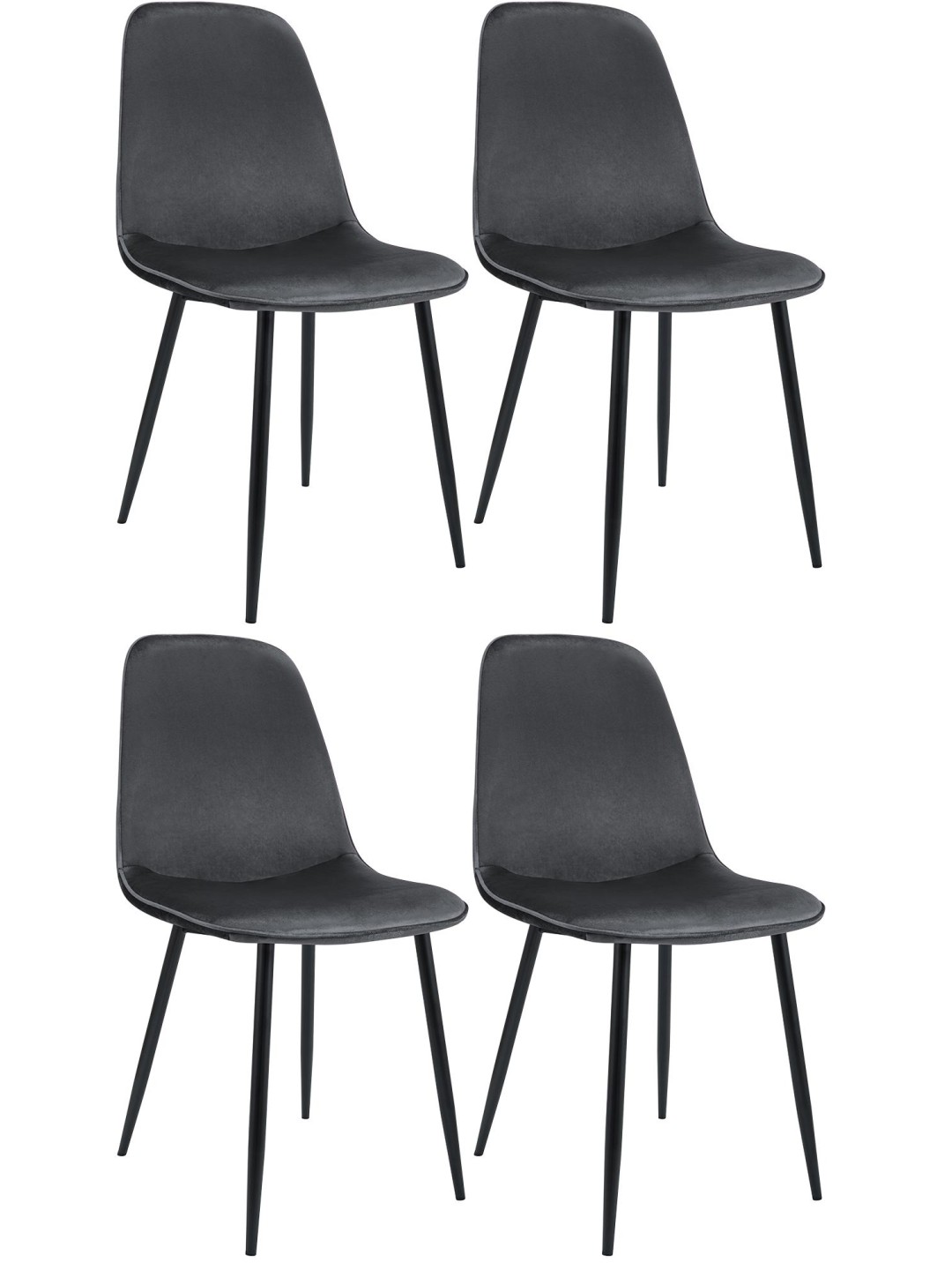 Sæt med 4 spisestuestole Maryam velvet, mørkegrå