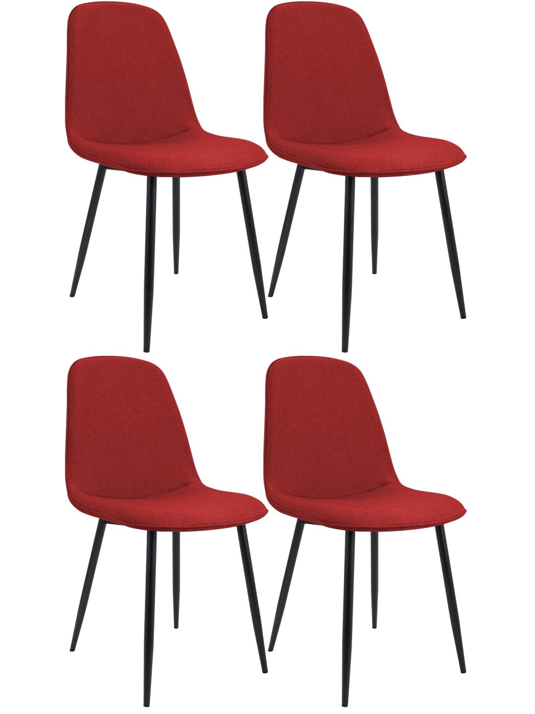 Sæt med 4 spisestuestole Maryam stof, rød