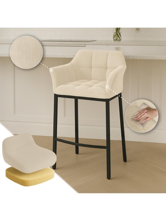 Barstol Damaso B Cord med 4 fods stel, creme