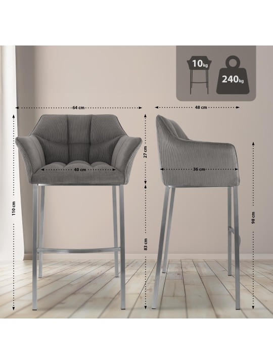 Barstol Damaso E Cord med 4 fods stel, taupe