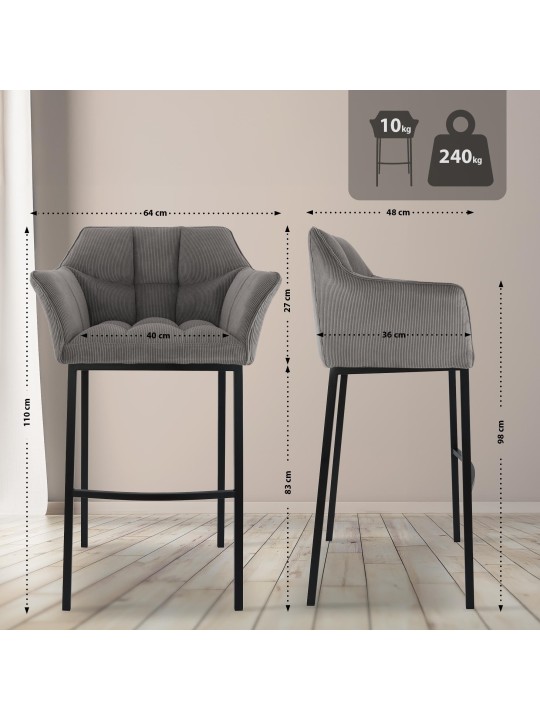 Barstol Damaso B Cord med 4 fods stel, taupe