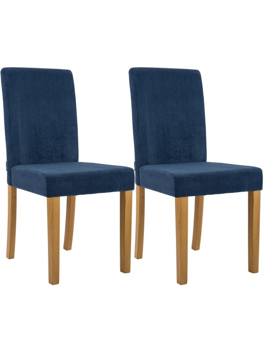 Sæt med 2 spisestuestole Ina Cord antik lys, blå