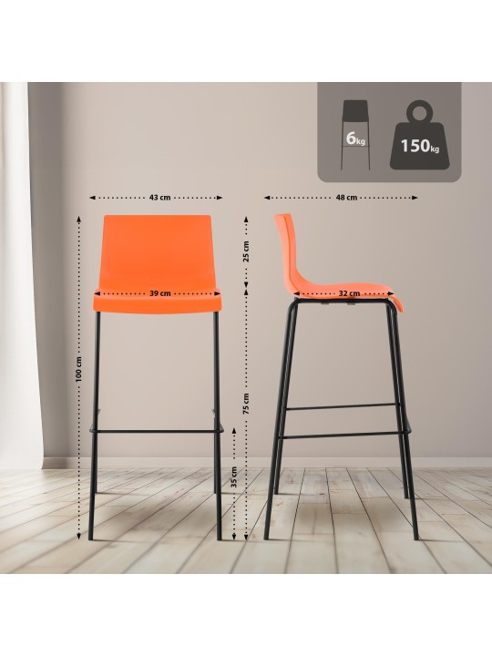 Sæt med 2 barstole Hoover plast 4-fods stel, orange Sæt med 2 barstole Hoover plast 4-fods stel, orange