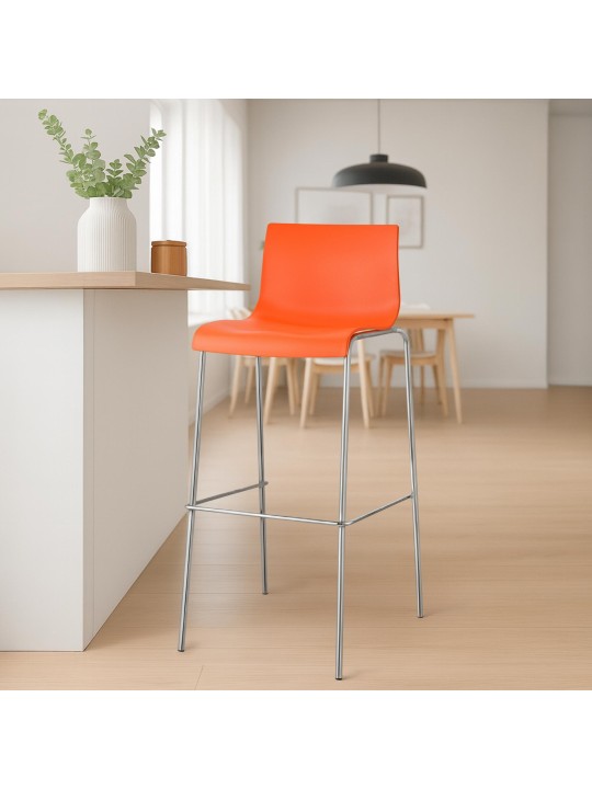 Sæt med 2 barstole Hoover plastik 4-fods stel krom, orange Sæt med 2 barstole Hoover plastik 4-fods stel krom, orange