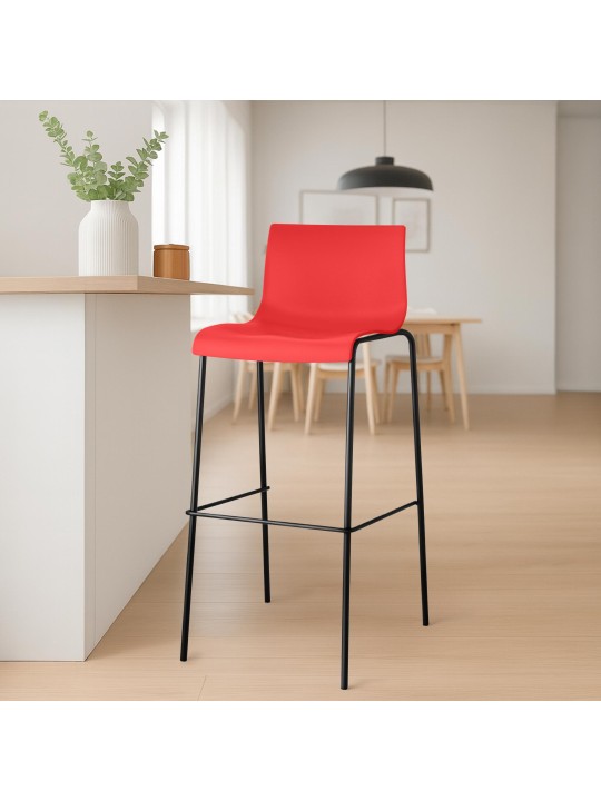Sæt med 2 barstole Hoover plast 4-fods stel, rød Sæt med 2 barstole Hoover plast 4-fods stel, rød