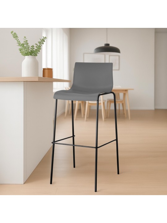 Sæt med 2 barstole Hoover plast 4-fods stel, grå Sæt med 2 barstole Hoover plast 4-fods stel, grå