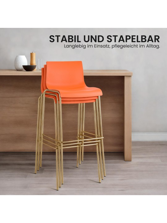 Sæt med 2 barstole Hoover plastik 4-fods guld, orange Sæt med 2 barstole Hoover plastik 4-fods guld, orange
