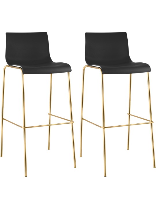 Sæt med 2 barstole Hoover plastik 4-fods guld, sort Sæt med 2 barstole Hoover plastik 4-fods guld, sort