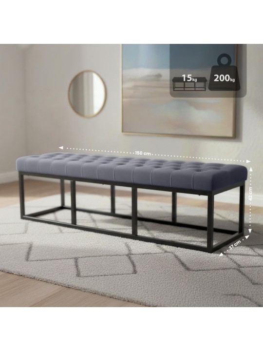 Bænk Polson fløjl 150 cm, grå